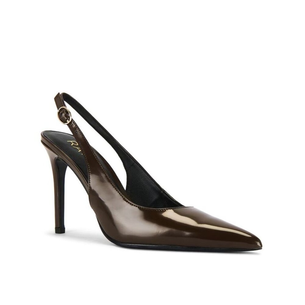 Raye Calla Pump in Chocolate Brown 10 with box Womens Pointy High Heels Mule